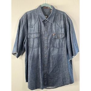 Timberland Denim Pearl Snap‎ Western Heavy Outdoor Blue Shirt Button Mens XL Y2K